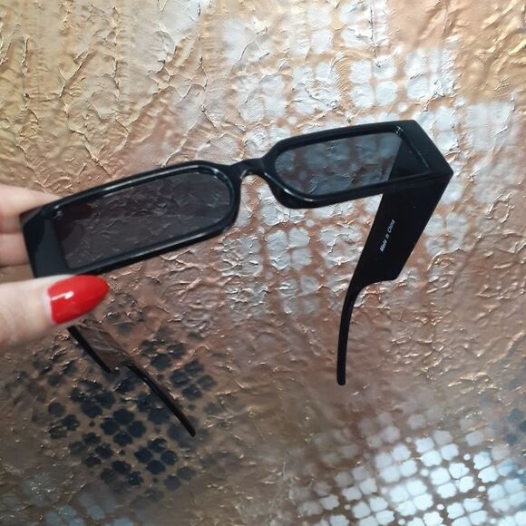 Zara Black Rectangular Slim Lense Acetate Sunglasses - Picture 7 of 11